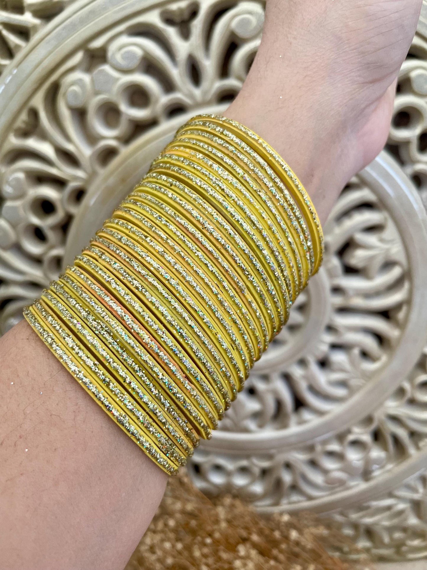 Glass Bangles- Cream Colour Pack of 12 Glitter