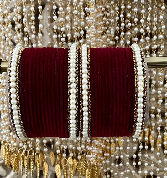 Velvet & Pearl Bangle Stack: Indian Wedding Jewelry (28 Bangles)