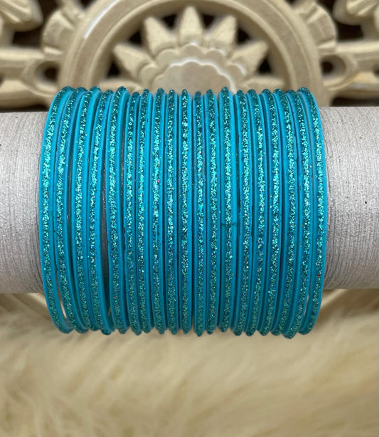 Glass Bangles- Light Blue Firozi Aqua Colour Pack of 12 Glitter
