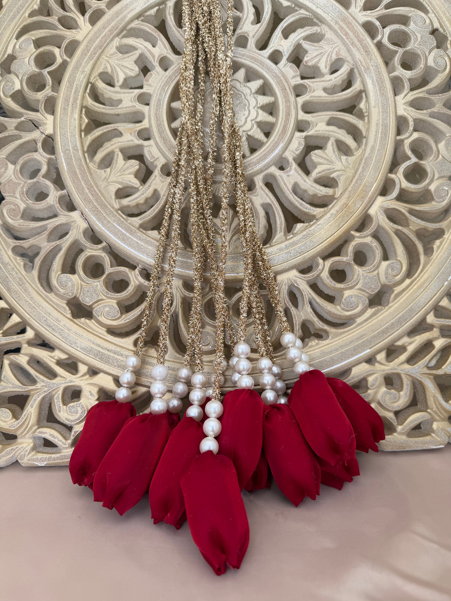 Viral Mehroon Tulip Paranda Lightweight* Perfect for Maiyoon Mehendi Sangeet Dholki Wedding Hair Accessory| 12 Tulips