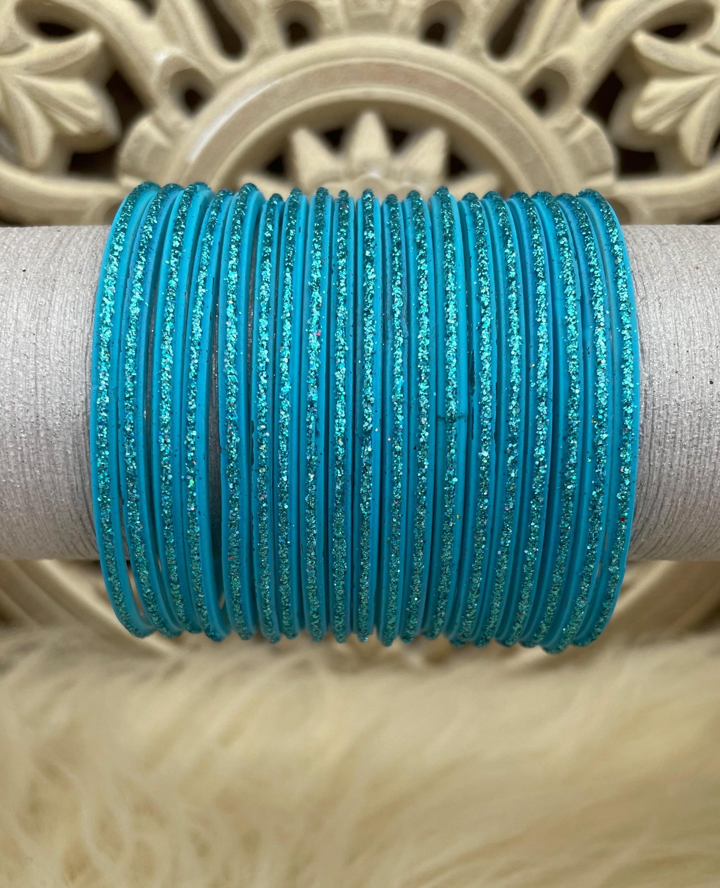 Glass Bangles- Light Blue Firozi Aqua Colour Pack of 12 Glitter