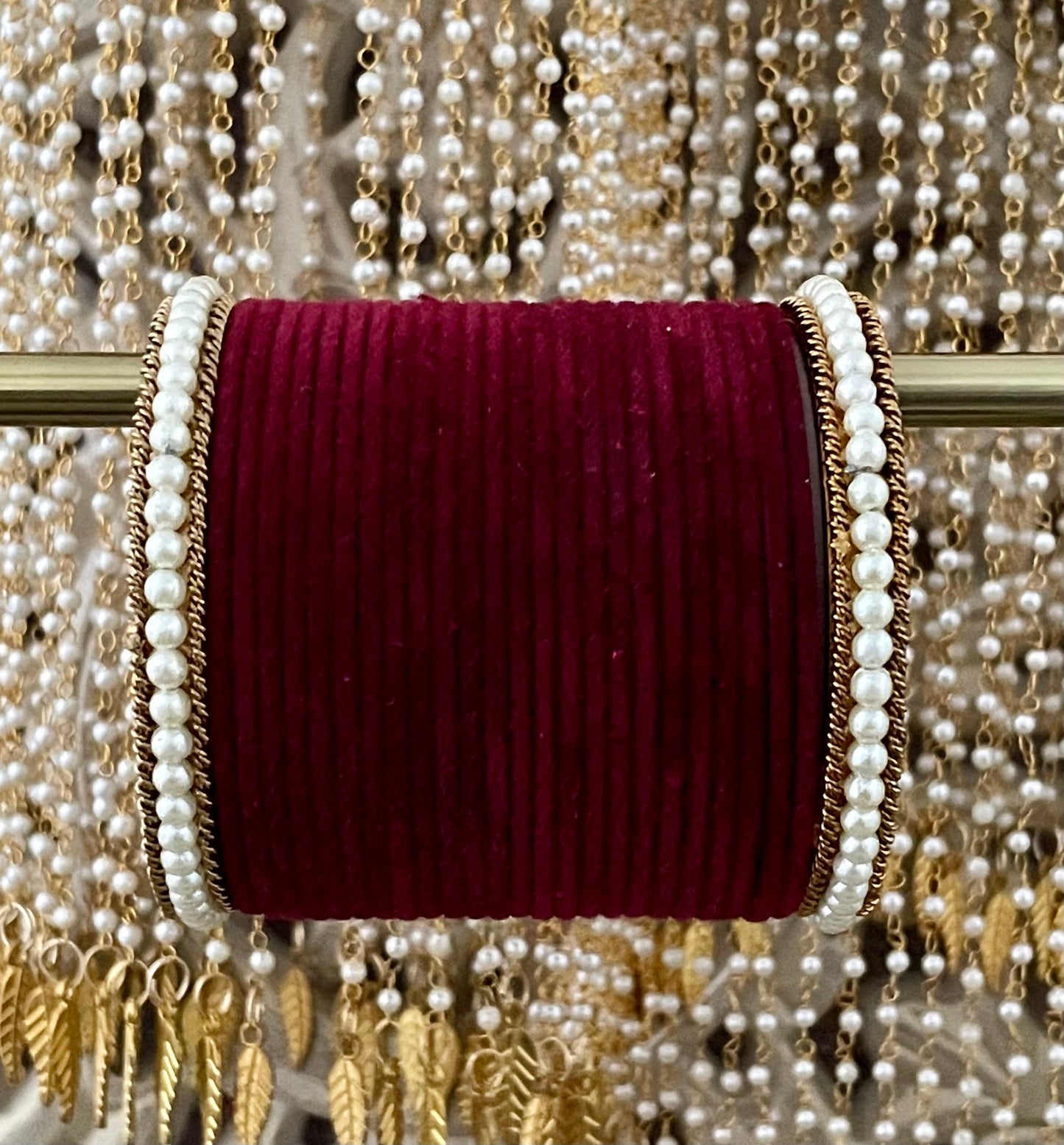 Velvet & Pearl Bangle Stack: Indian Wedding Jewelry (28 Bangles)