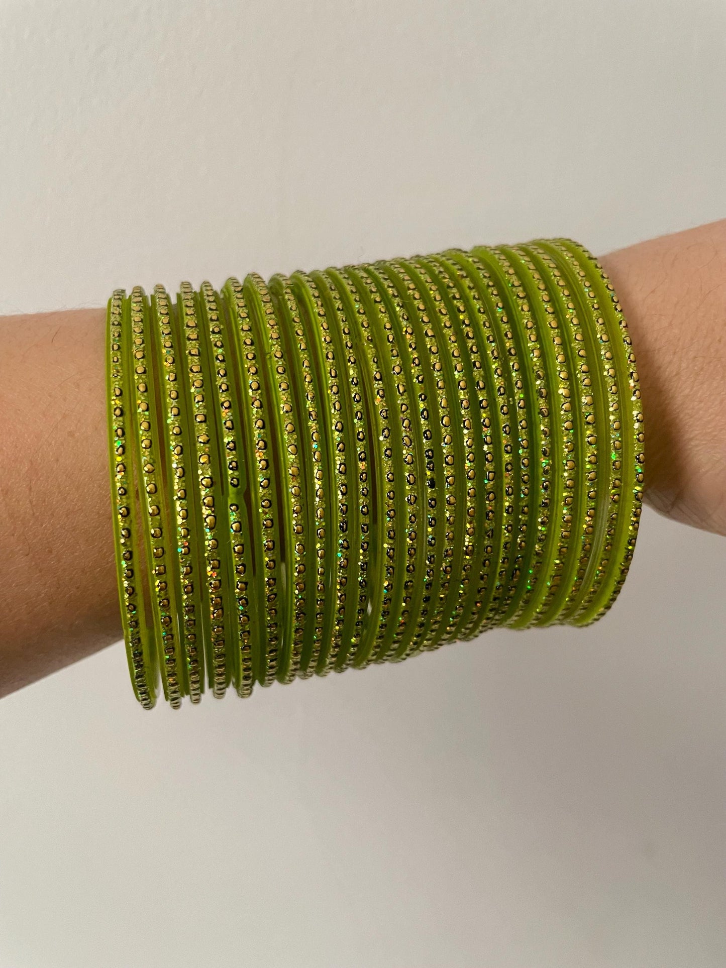 Glass Bangles- Tota Lime Green Colour Pack of 12 Glitter
