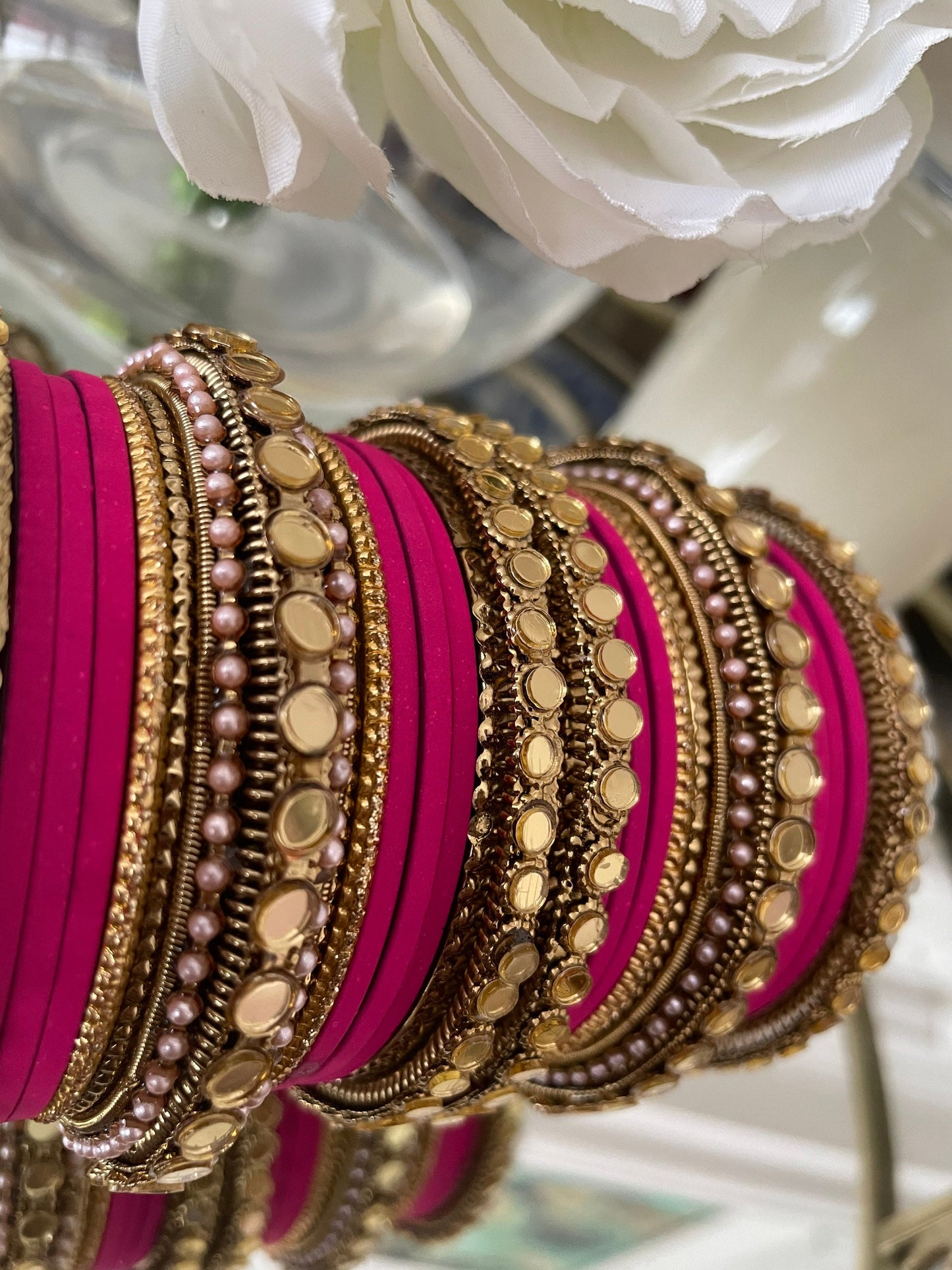 Indian Bangle Stack: Mirror Effect Metal Fashion Jewelry Set