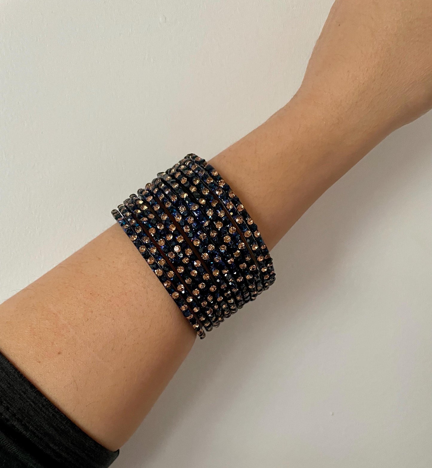 Dark Blue Glass Bangles with sparkling LCD stones| 12 Bangles