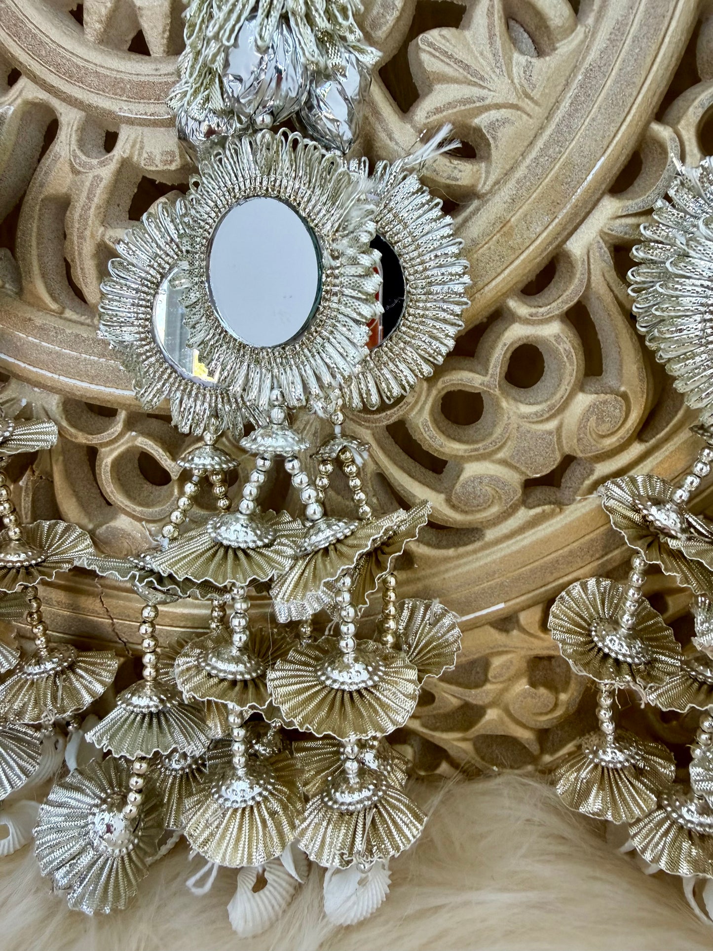 Silver Mirror Paranda with Gota Braid Maiyoon Mehendi Punjabi Wedding Hair Accessory