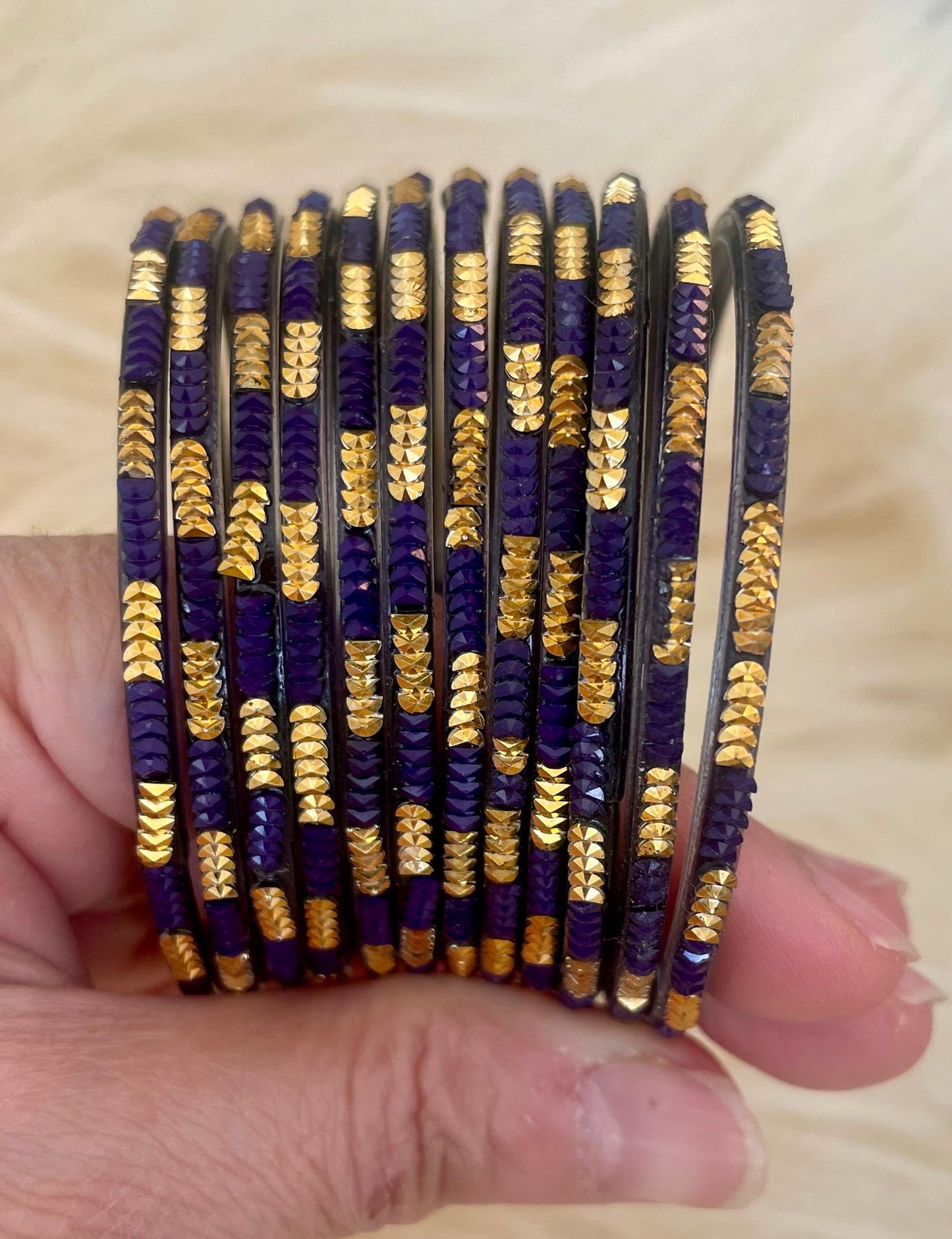Navy Blue Coloured Glass Bangles with embellishments | 12 Bangles