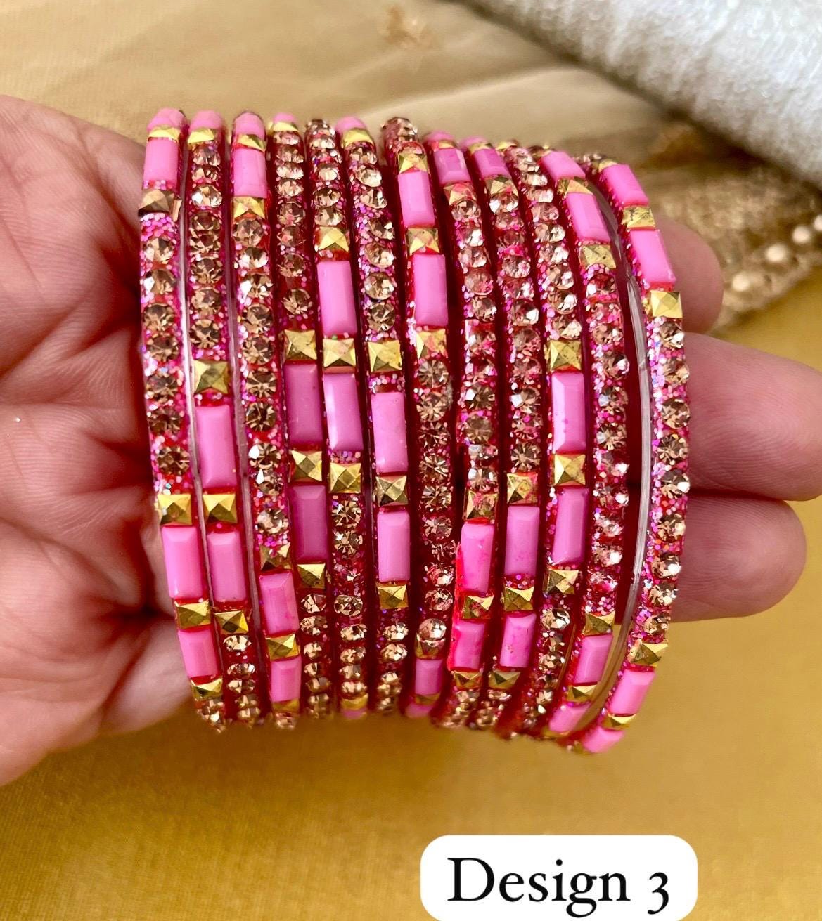Glass Bangles- Light Pink Velvet for Karwa Chauth Eid Diwali
