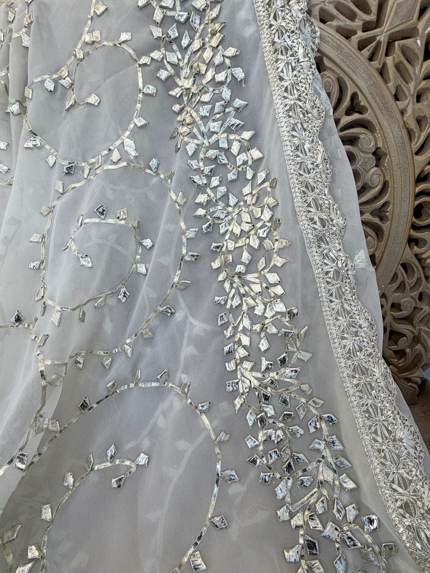 Silver White Georgette Modest Dupattas Heavy gota work border Scarf Chunni Chunri Odhni| Clearance