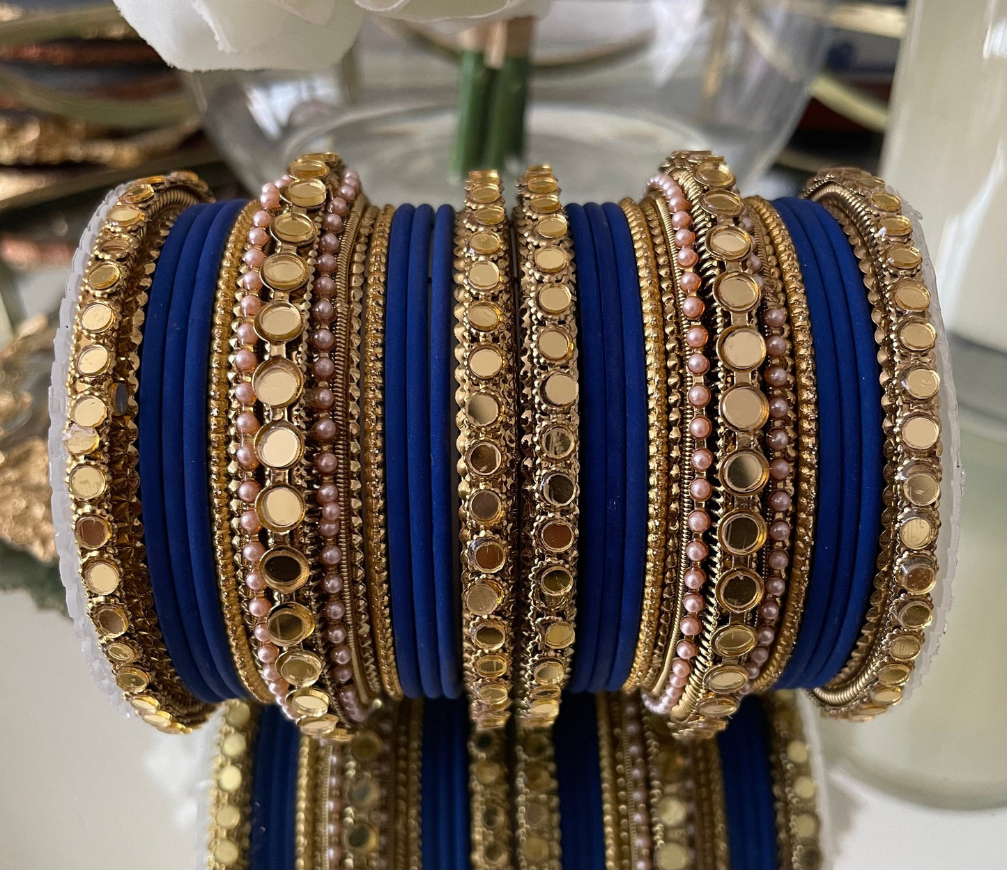Indian Bangle Stack: Mirror Effect Metal Fashion Jewelry Set