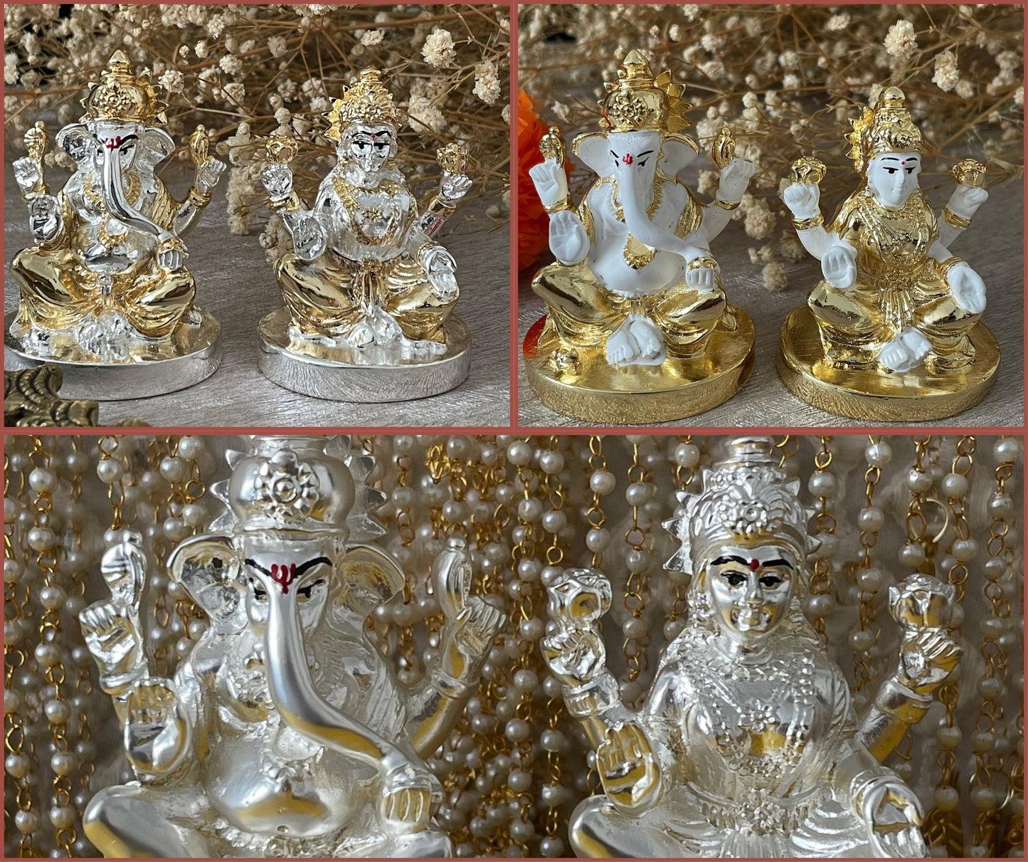 White and Gold Lakshmi and Ganesh Figurines Murtis Diwali Pooja House-Warming Gifts New Home