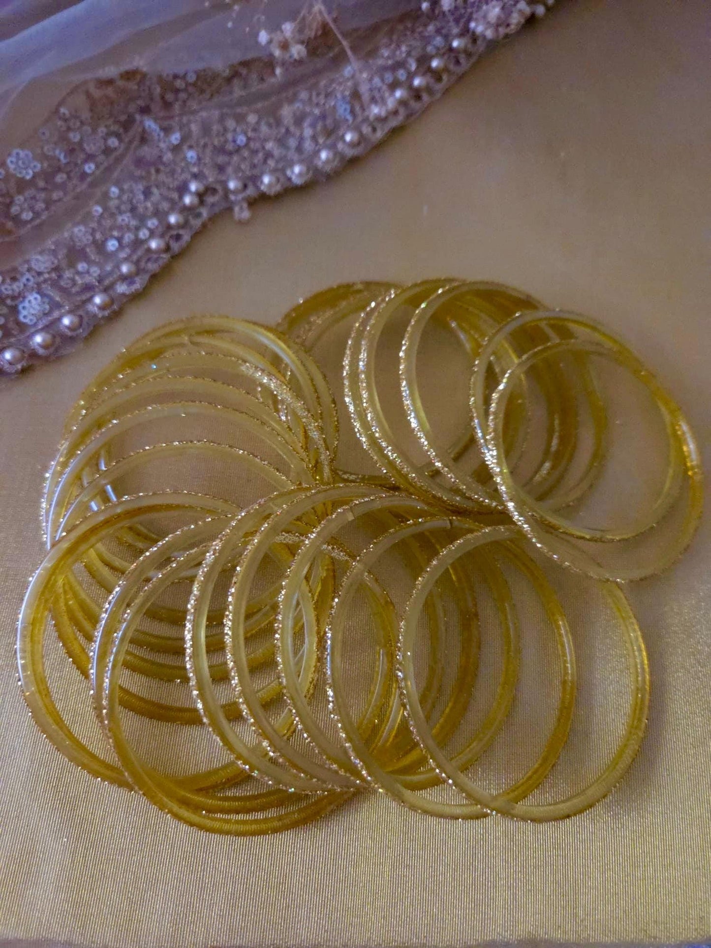 Glass Bangles- Golden Pack of 12 Glitter Gold