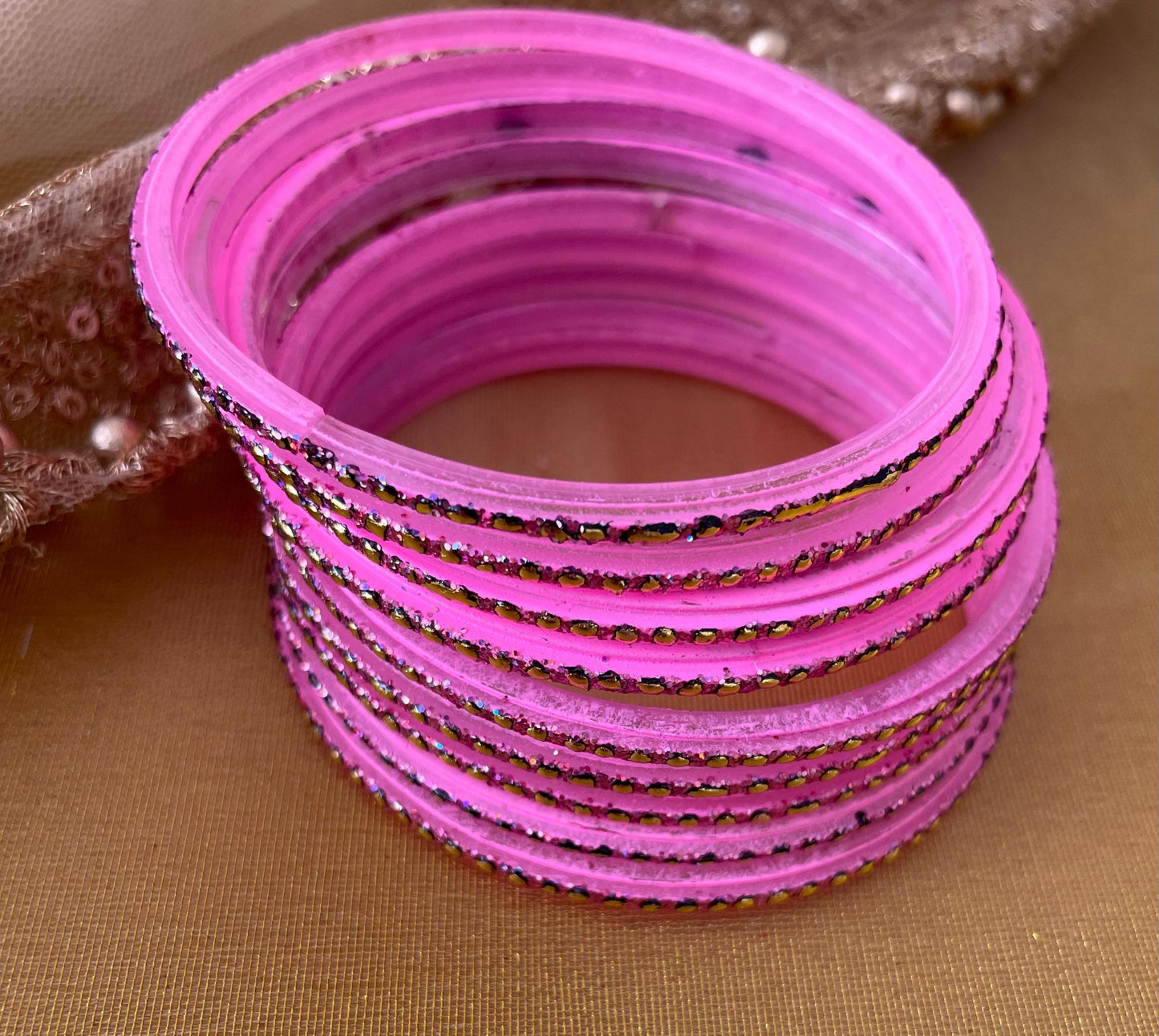 Glass Bangles- Light Pink Velvet for Karwa Chauth Eid Diwali