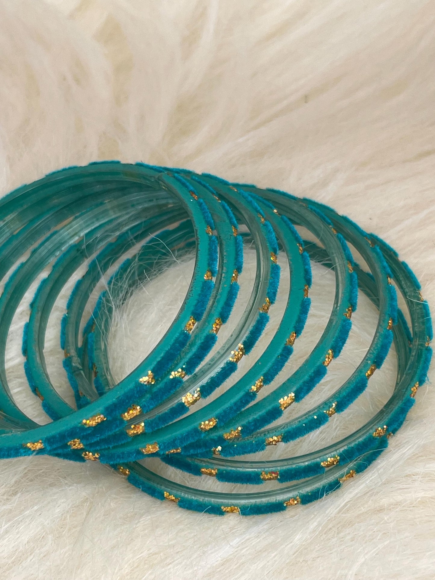 Peacock Green Teal Glass Bangles Set with Gold Dots – Indian Traditional Stack Bracelets for Women, Wedding Jewelry| 10 Bangles