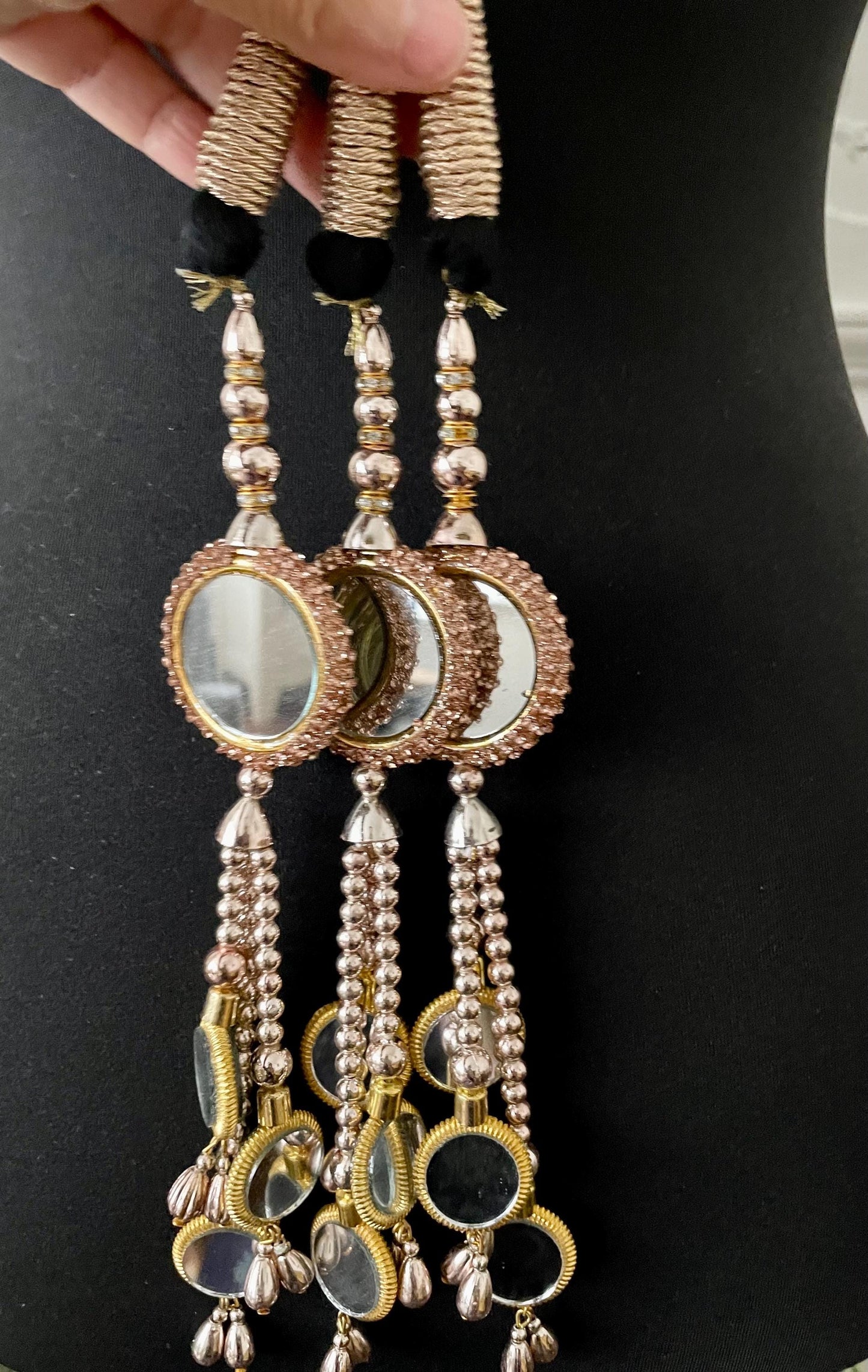 Mirror Paranda: Punjabi Hair Braid Accessory with Copper-Gold Latkans