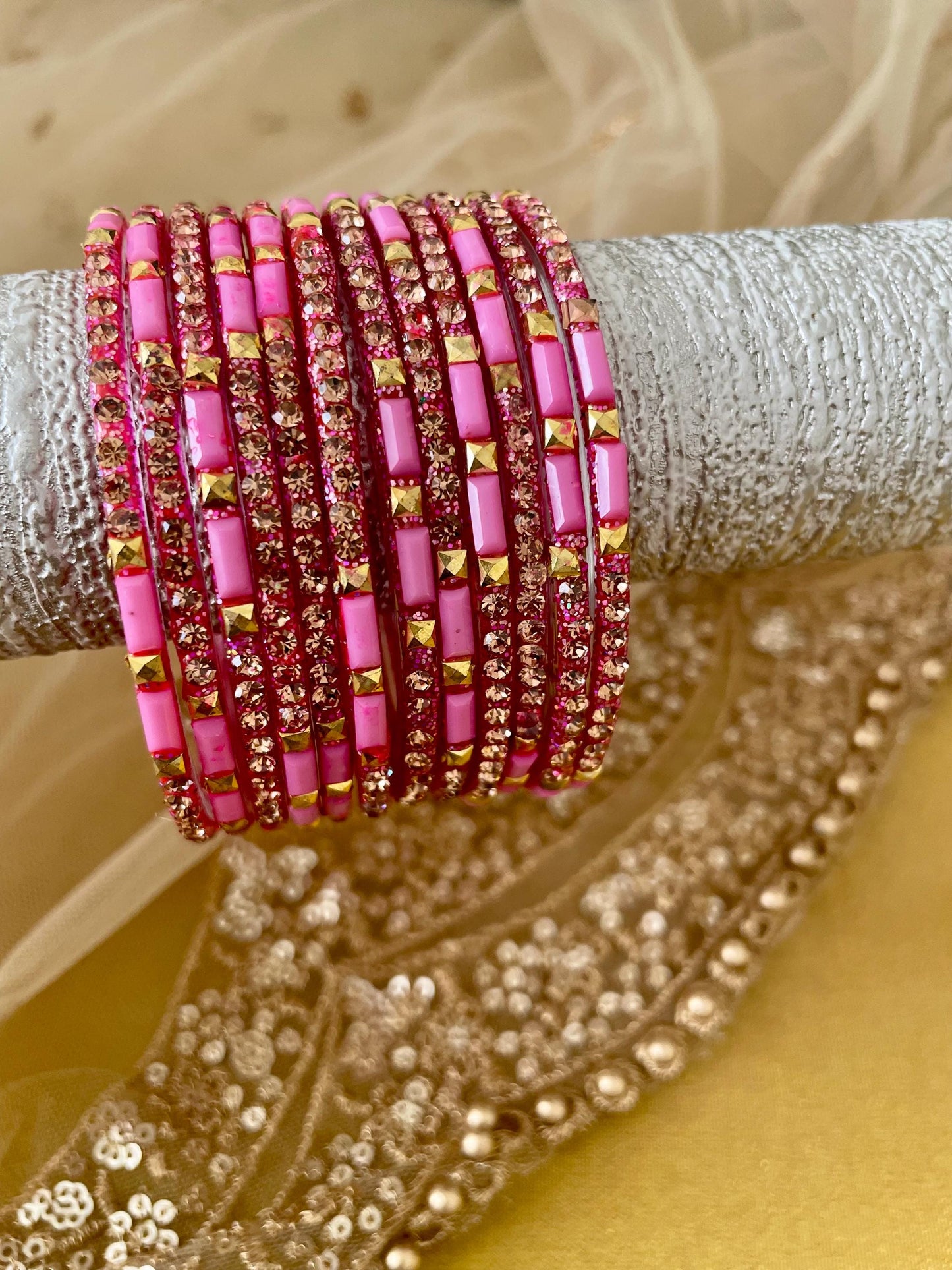 Glass Bangles- Light Pink Velvet for Karwa Chauth Eid Diwali