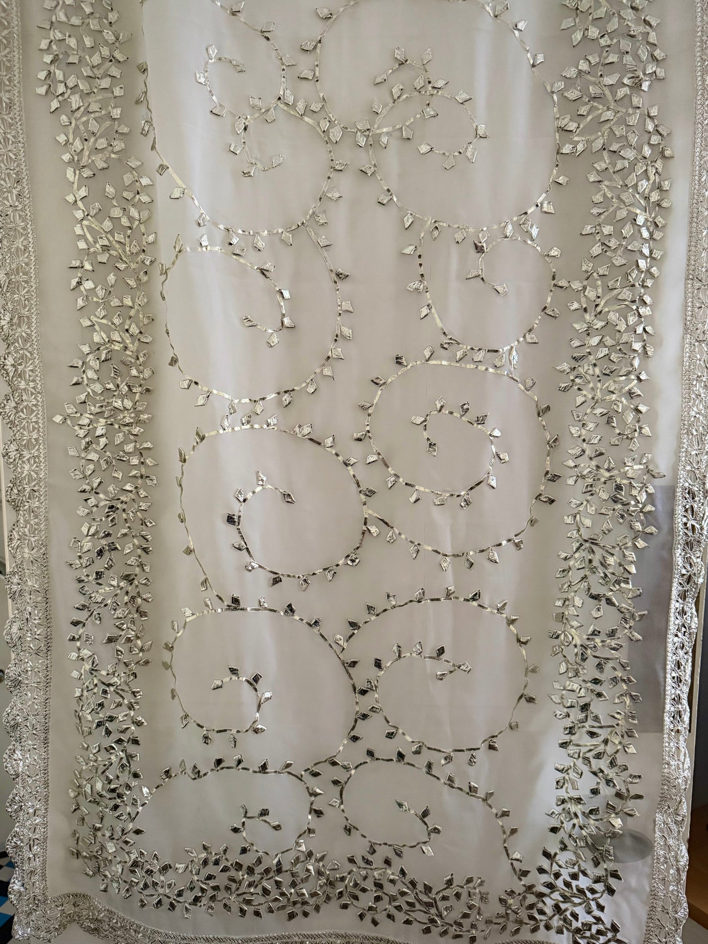 Silver White Georgette Modest Dupattas Heavy gota work border Scarf Chunni Chunri Odhni| Clearance