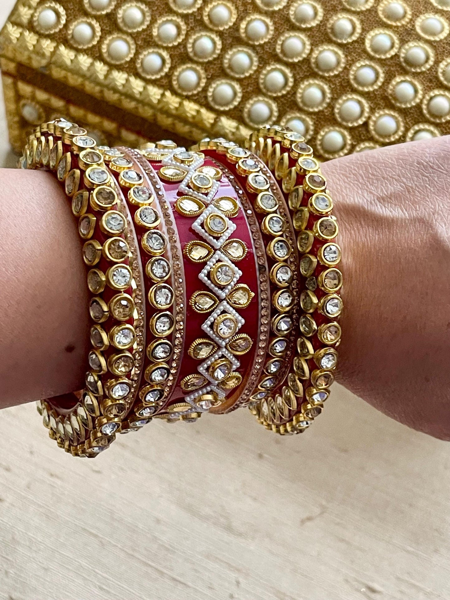 Kundan Rhinestone Bridal Chooda: Indian Bangle Stack, Rajasthani Style