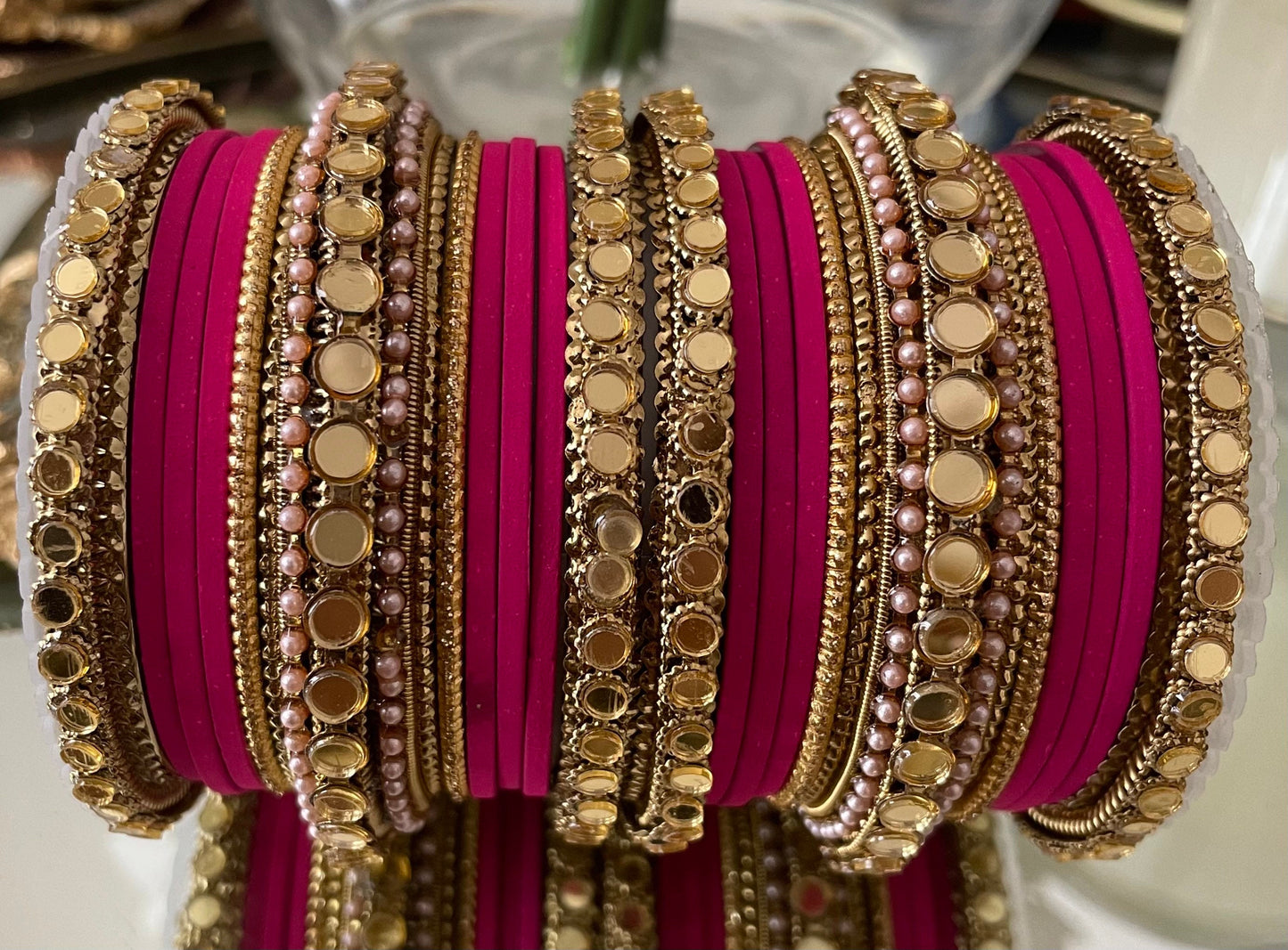 Indian Bangle Stack: Mirror Effect Metal Fashion Jewelry Set