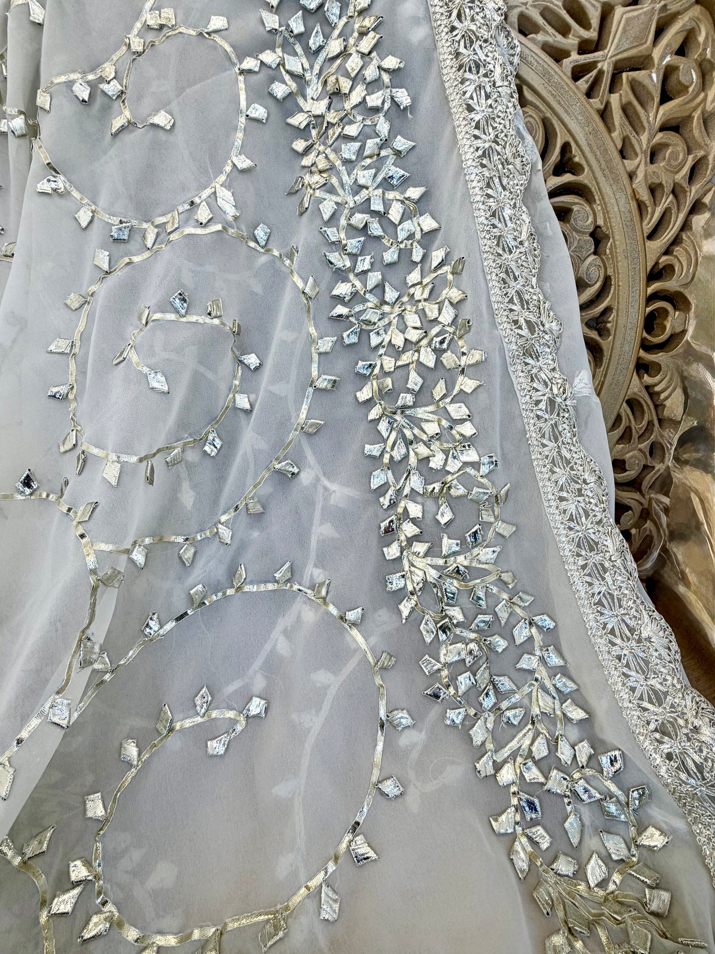 Silver White Georgette Modest Dupattas Heavy gota work border Scarf Chunni Chunri Odhni| Clearance