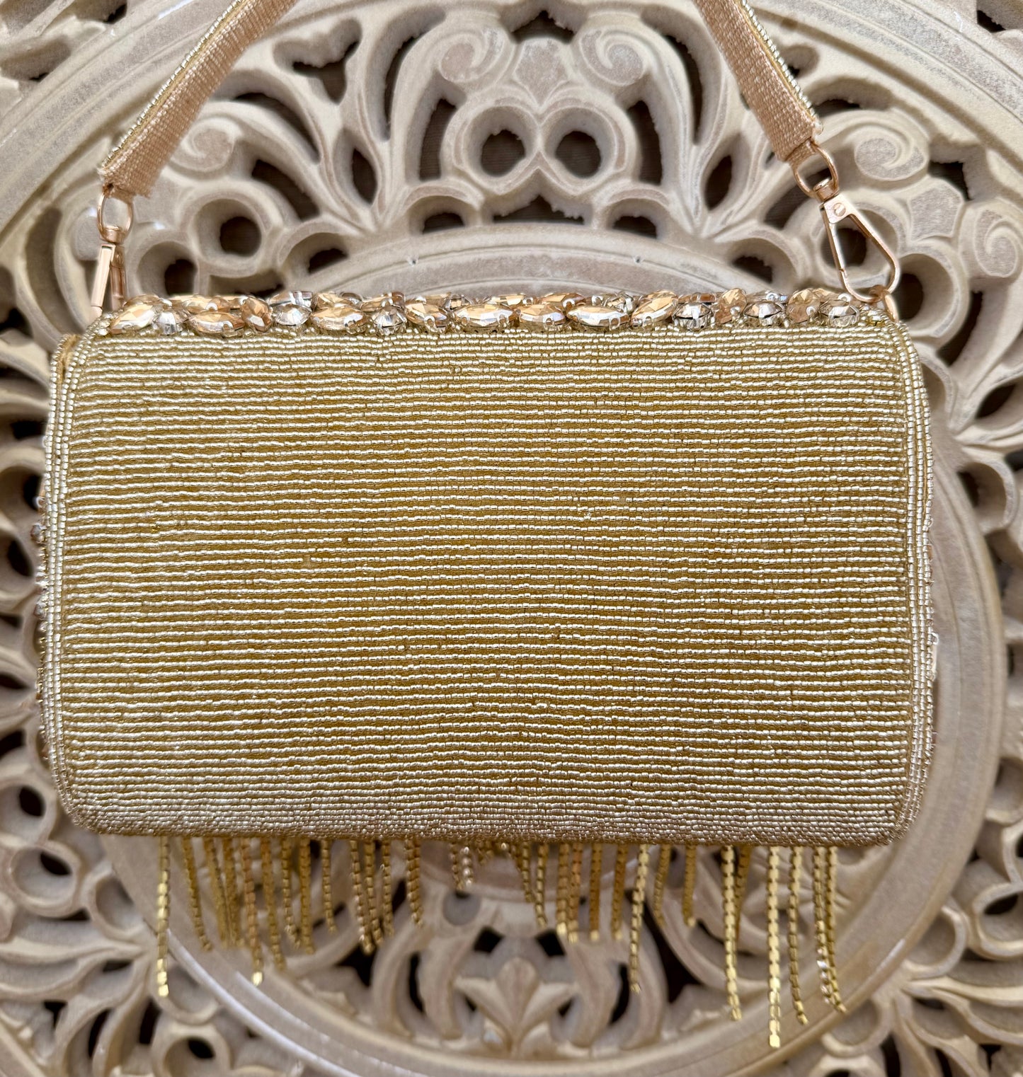 Gold Embellished Bridal Clutch | Statement Wedding Handbag | Beaded Evening Bag