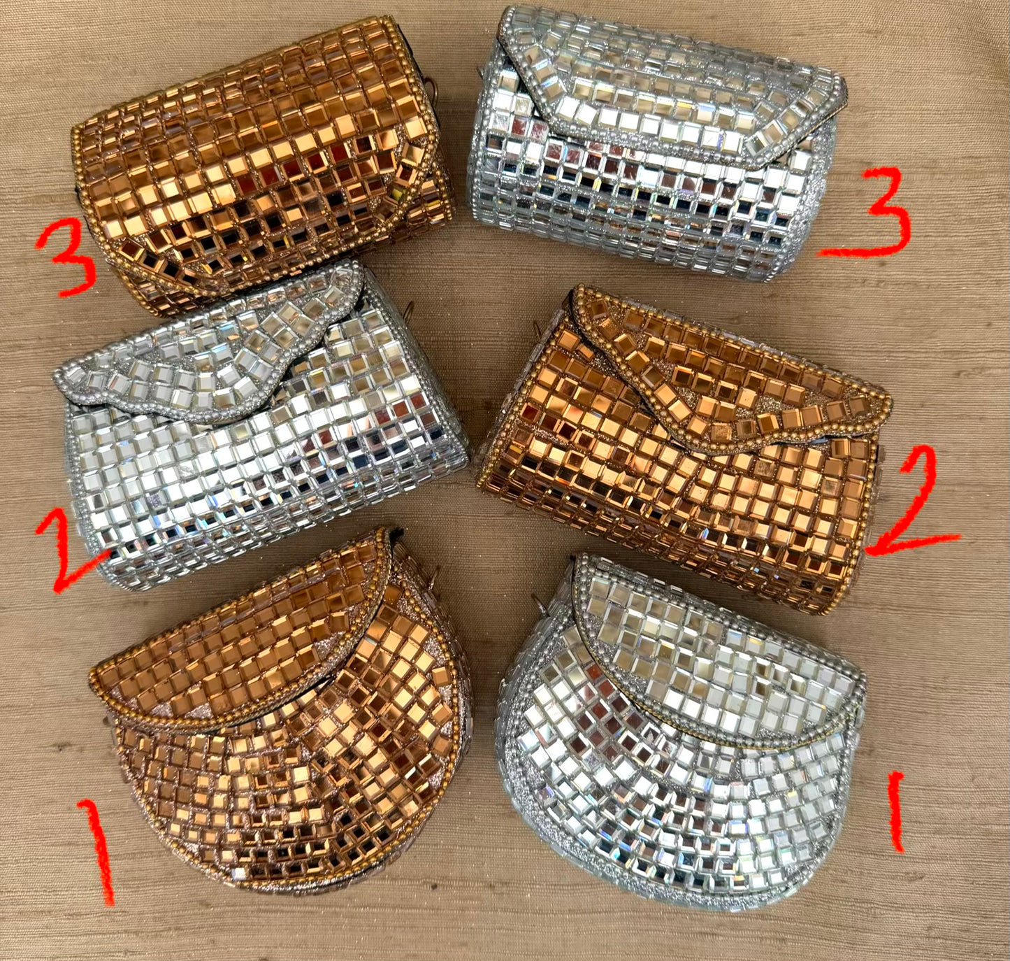 Glistening Mirrors Metal Mini Clutch Evening bags| Minaudière| Choise from Silver or Copper Finishes