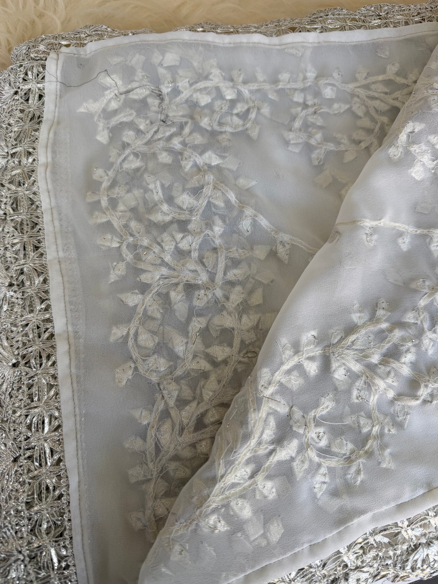 Silver White Georgette Modest Dupattas Heavy gota work border Scarf Chunni Chunri Odhni| Clearance