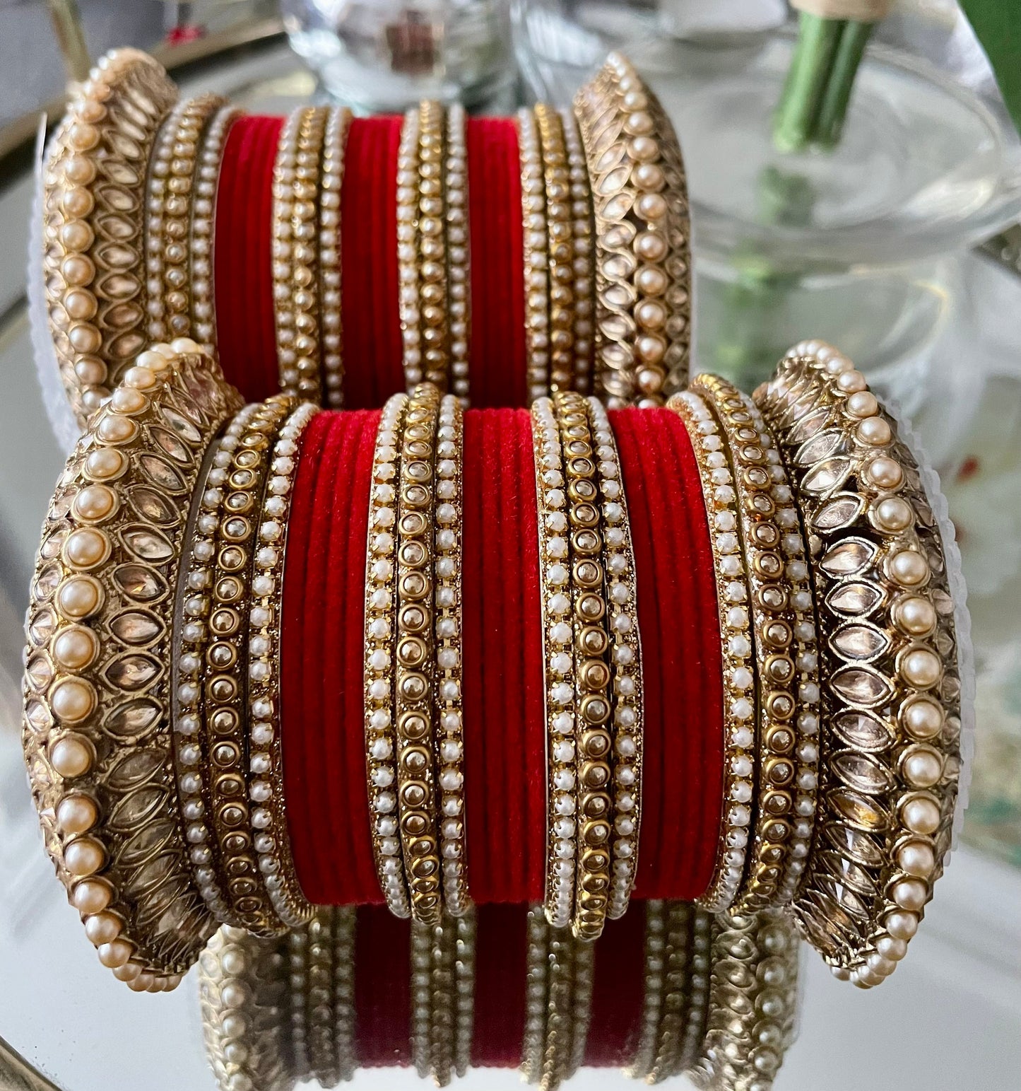 Red Velvet Bridal Bangle Stack: Kundan Indian Jewelry