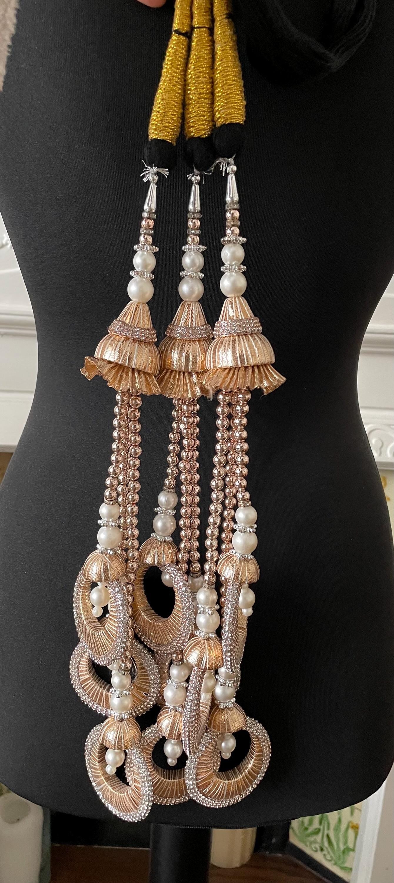 Bridal Paranda: Rose Gold Punjabi Hair Tassel with Pearls