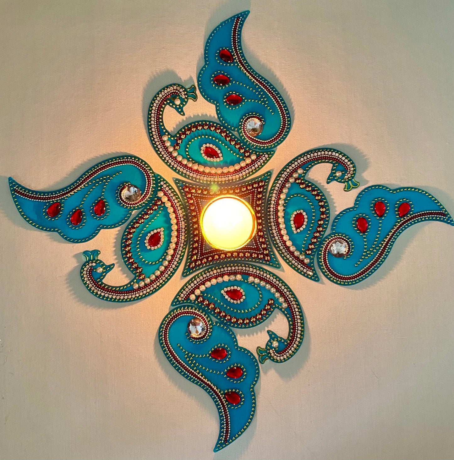 Peacock Rangoli Re-Usable Floor Art Weddings New Home Navratri Durga Pooja Mor Design with Diva Vati| Clearance