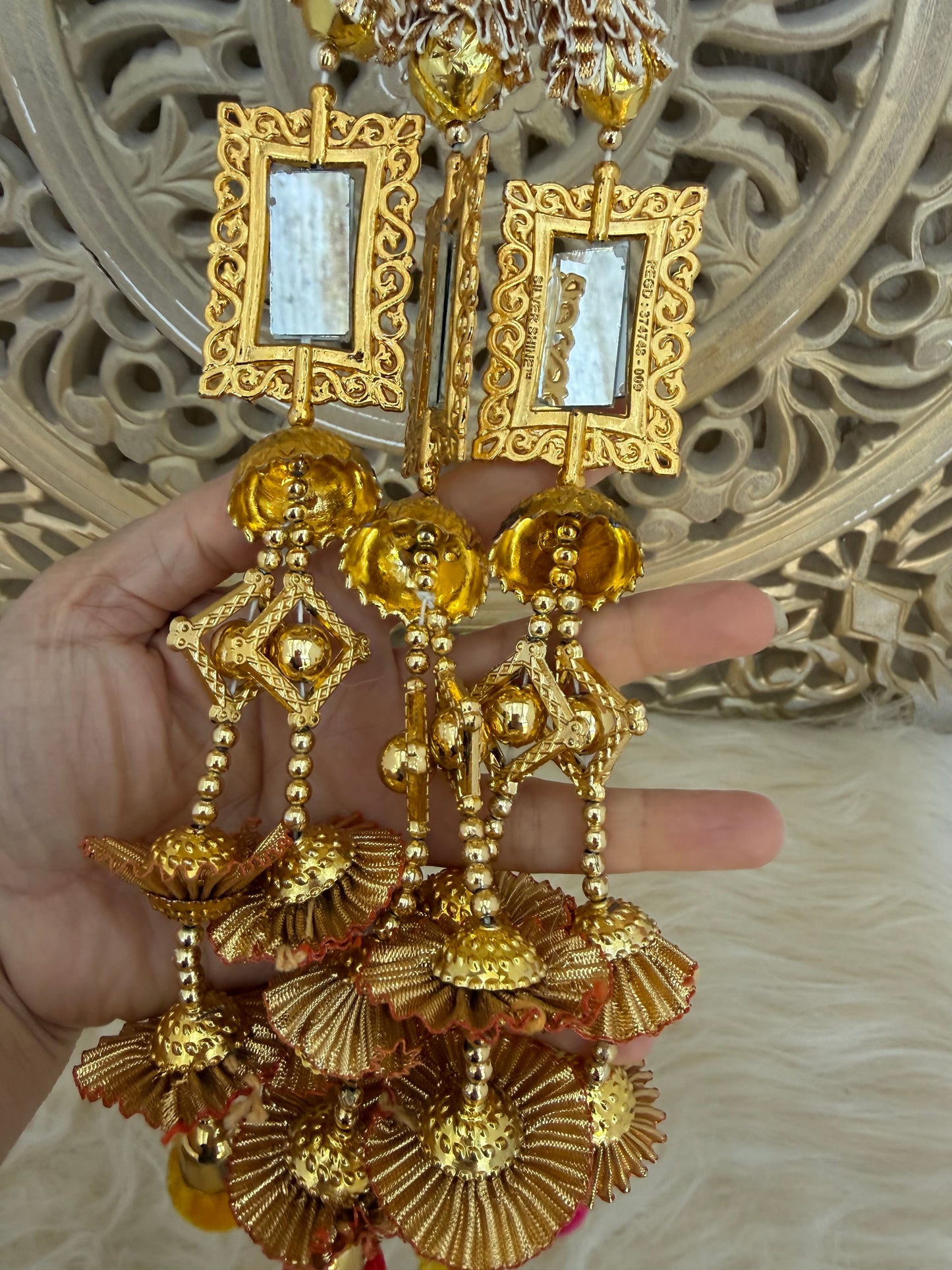 Gold Baubles Mirror Paranda Parande Mehendi Sangeet Maiyo Hair Braids Punjabi Weddings Phulkari