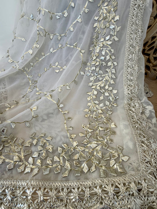 Silver White Georgette Modest Dupattas Heavy gota work border Scarf Chunni Chunri Odhni| Clearance