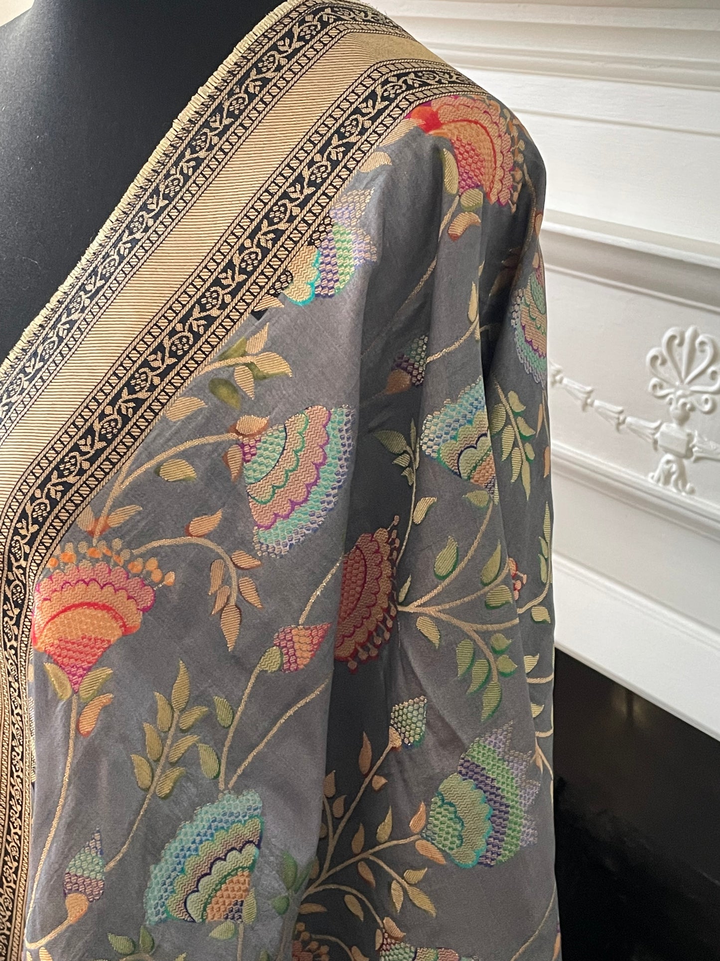 Grey Gray Elegant & Suave Benarsi Banarsi Zari Woven Silk Duppattas Scarf Chunni Chunri Odhni