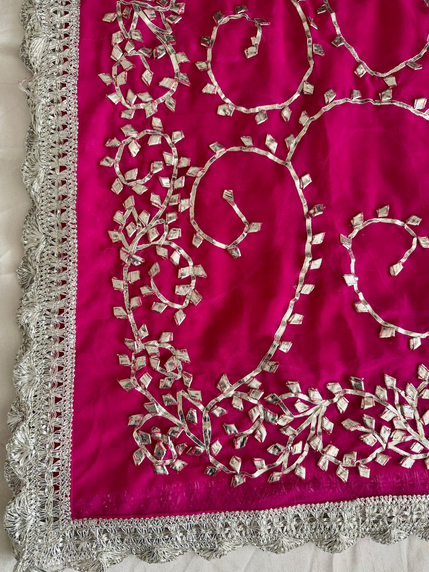 Hot-Pink Silver Georgette Dupattas Heavy gota work border Scarf Chunni Chunri Odhni| Clearance|Defects