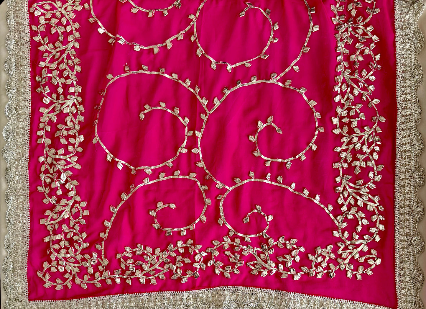 Hot-Pink Silver Georgette Dupattas Heavy gota work border Scarf Chunni Chunri Odhni| Clearance|Defects