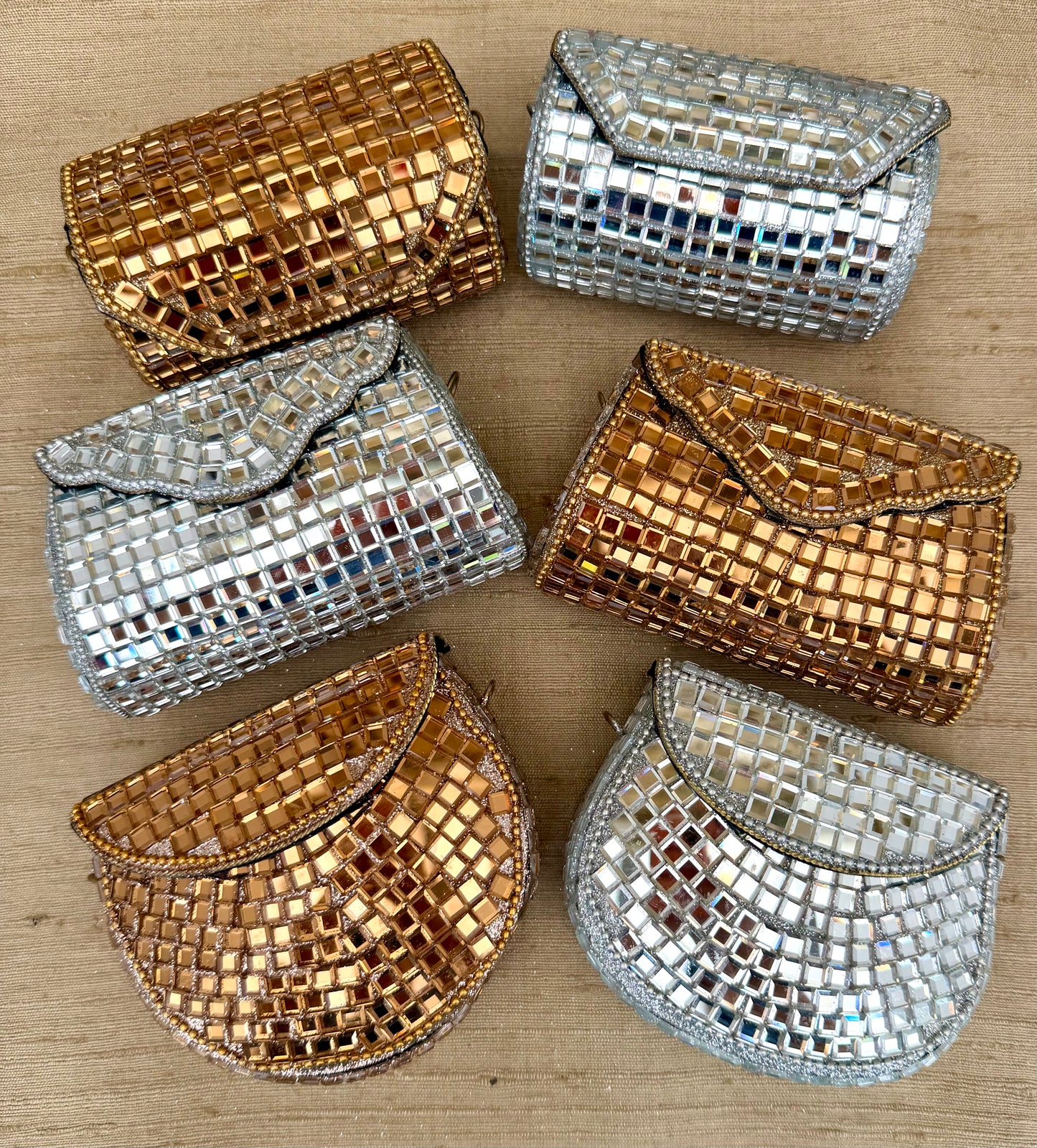 Glistening Mirrors Metal Mini Clutch Evening bags| Minaudière| Choise from Silver or Copper Finishes