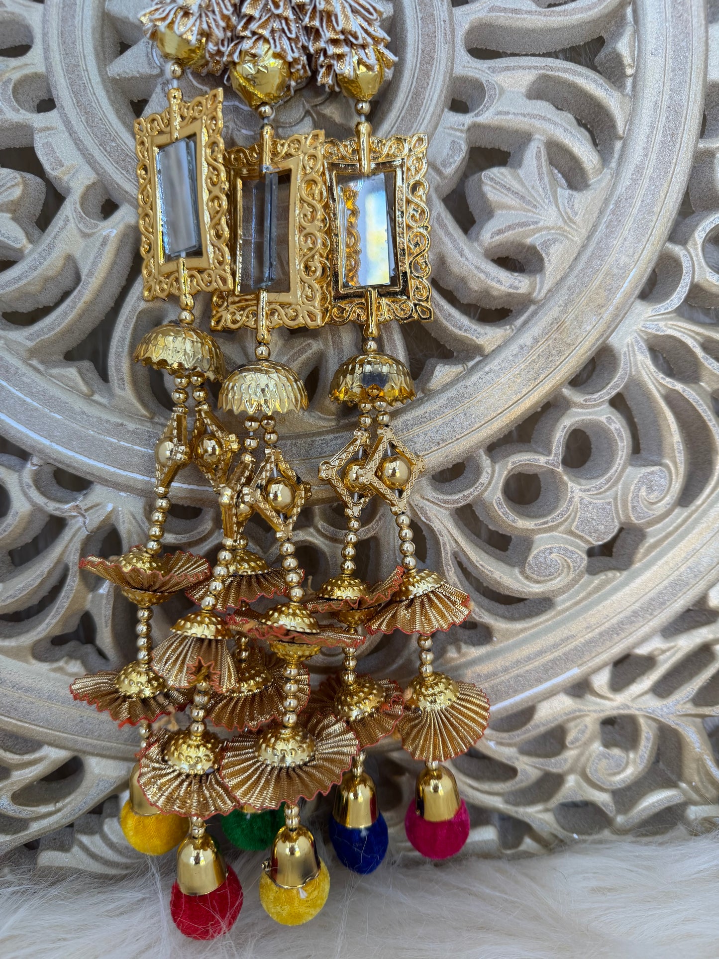 Gold Baubles Mirror Paranda Parande Mehendi Sangeet Maiyo Hair Braids Punjabi Weddings Phulkari