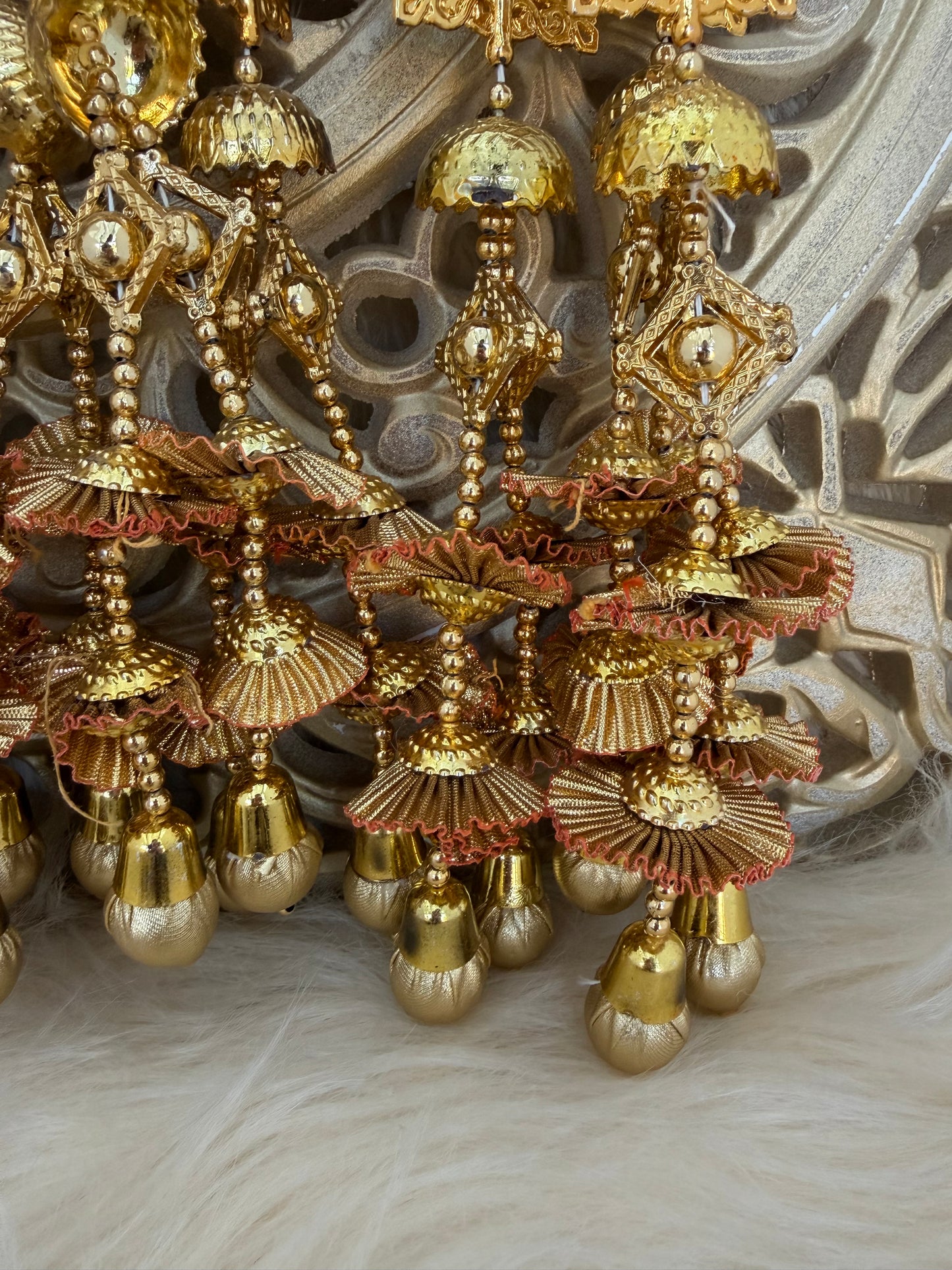 Gold Baubles Mirror Paranda Parande Mehendi Sangeet Maiyo Hair Braids Punjabi Weddings Phulkari