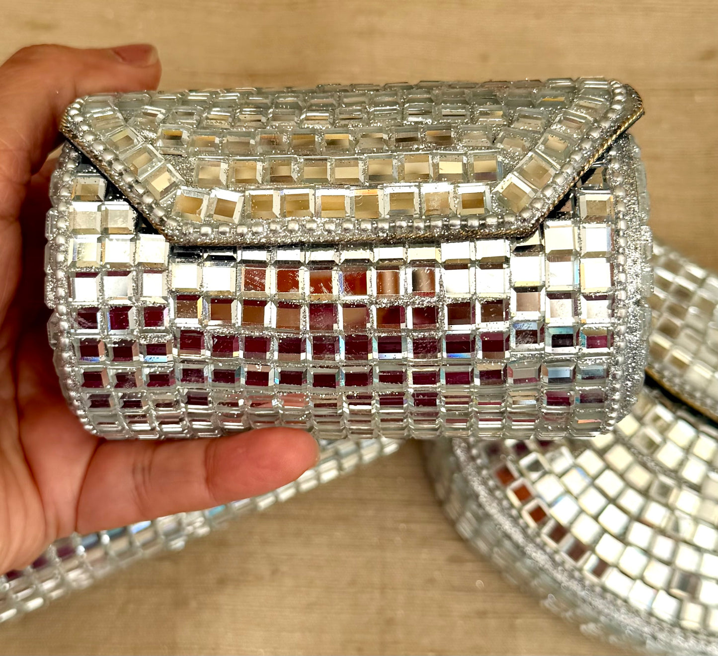 Glistening Mirrors Metal Mini Clutch Evening bags| Minaudière| Choise from Silver or Copper Finishes