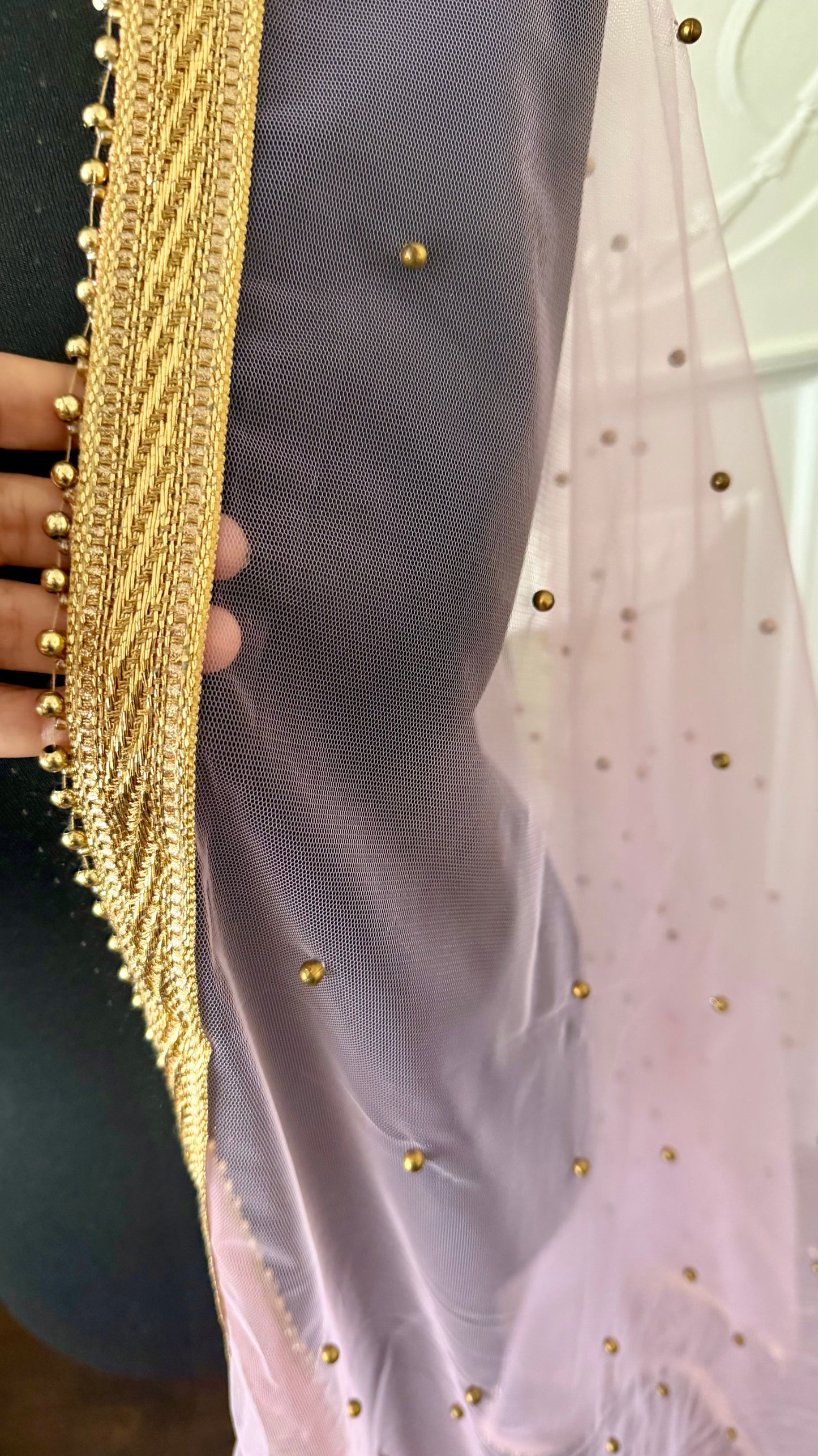 Pink Net Dupatta| Sample Sale| Net| All over beads| Border | Latkan| Clearance might have slight defects**