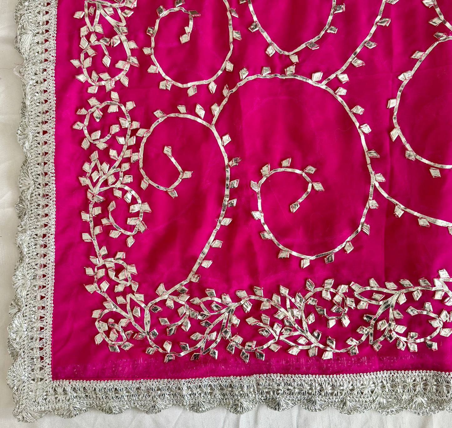 Hot-Pink Silver Georgette Dupattas Heavy gota work border Scarf Chunni Chunri Odhni| Clearance|Defects