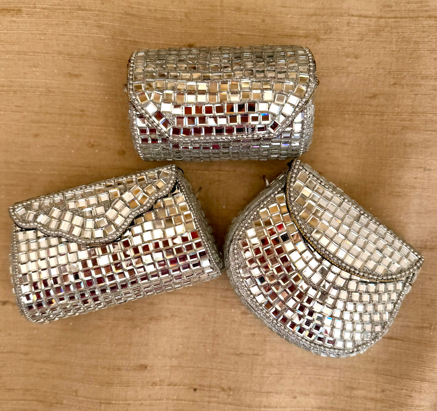 Glistening Mirrors Metal Mini Clutch Evening bags| Minaudière| Choise from Silver or Copper Finishes