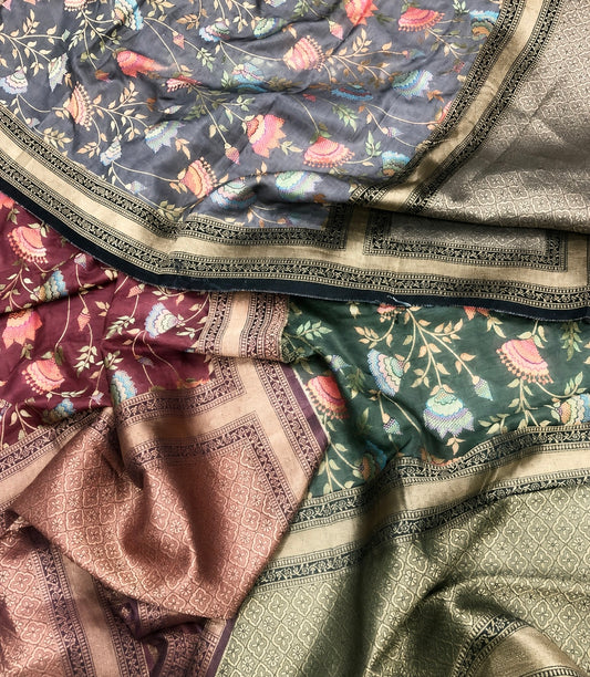 Vintage Muted Teal with Greyish undertones. Elegant & Suave Benarsi Banarsi Zari Woven Silk Duppattas Scarf Chunni Chunri Odhni
