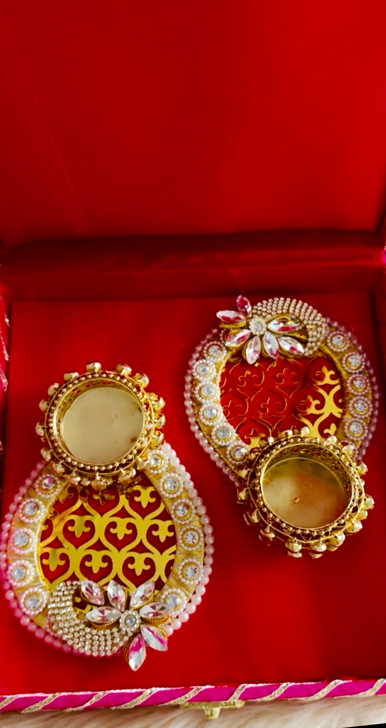 2x Pear Shaped Ghungroo Design Large Tea light Candle Holders Metal Mirrored and Diamantés Diyas | Diwali Decor | Navratri | Thaal Decoration