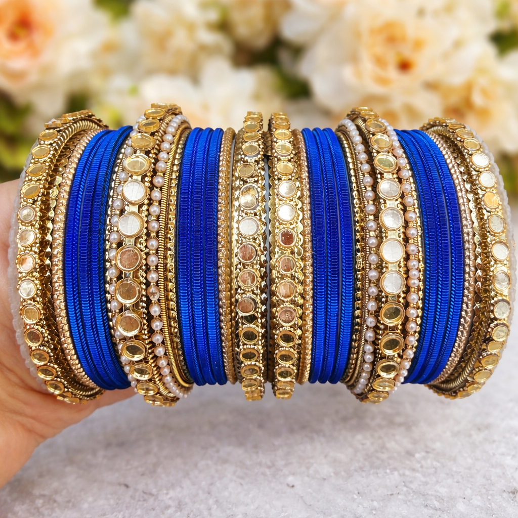 Indian Bangle Stack: Mirror Effect Metal Fashion Jewelry Set