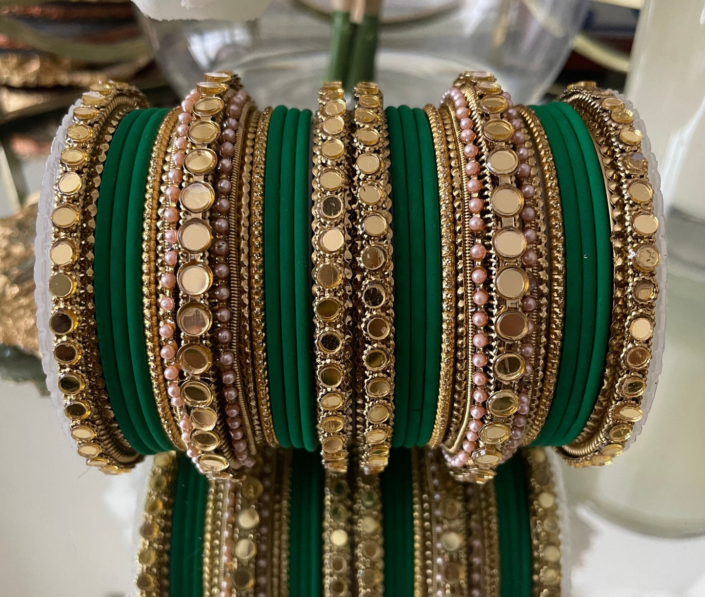 Indian Bangle Stack: Mirror Effect Metal Fashion Jewelry Set