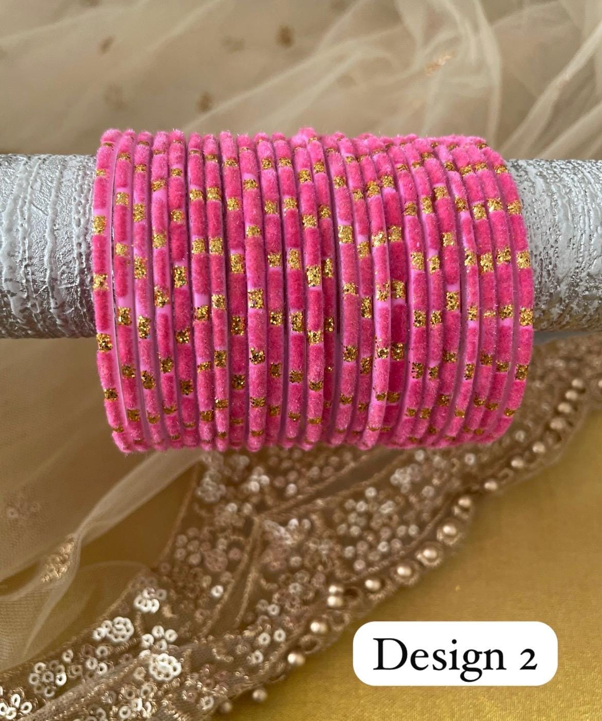 Glass Bangles- Light Pink Velvet for Karwa Chauth Eid Diwali