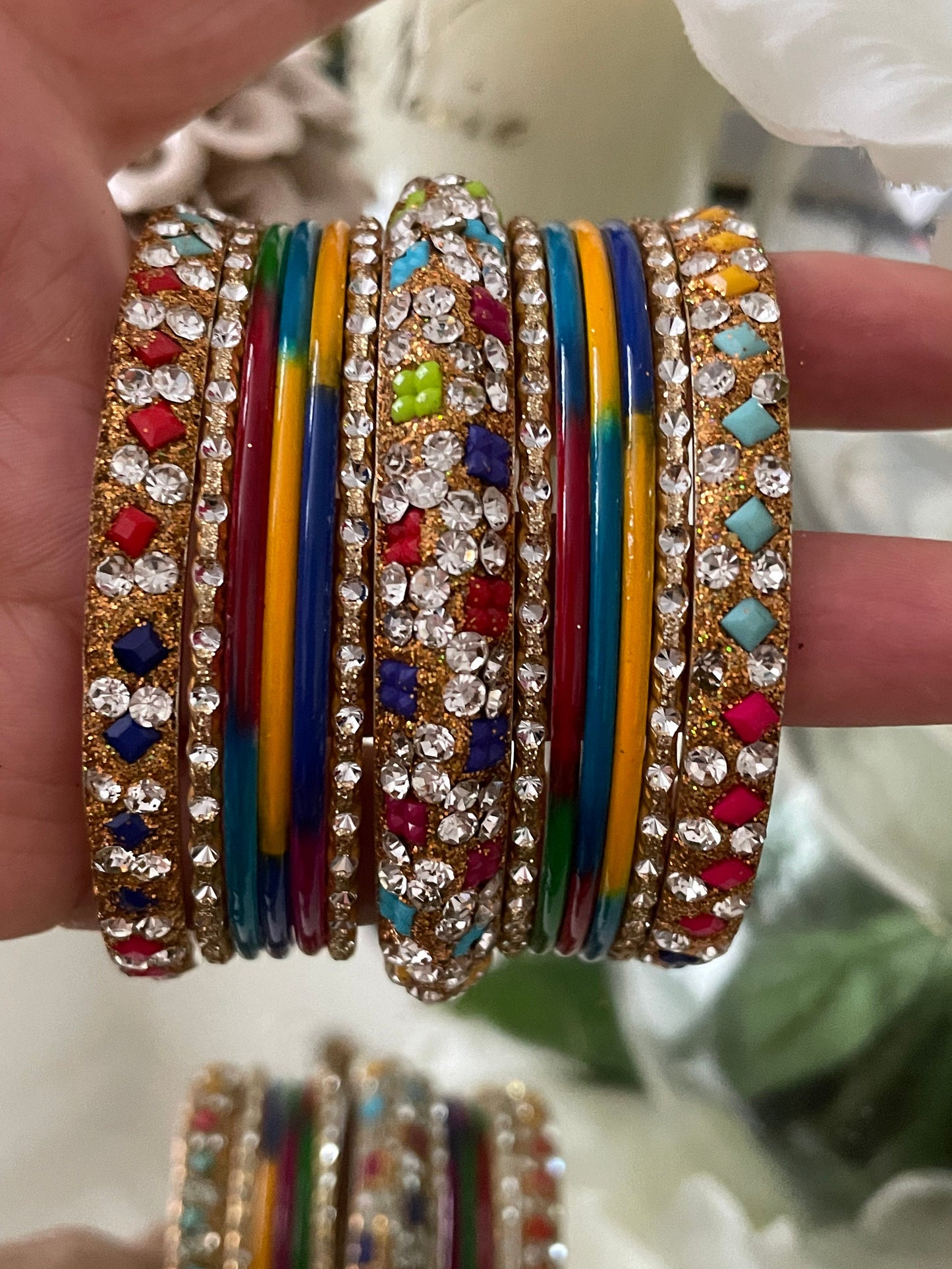 Multi Indian Bangle Stack Jewellery Bangles Set with Jewelled Kangans Diamante | Metal Bangles | Bollywood Bangles | 26 Bangles