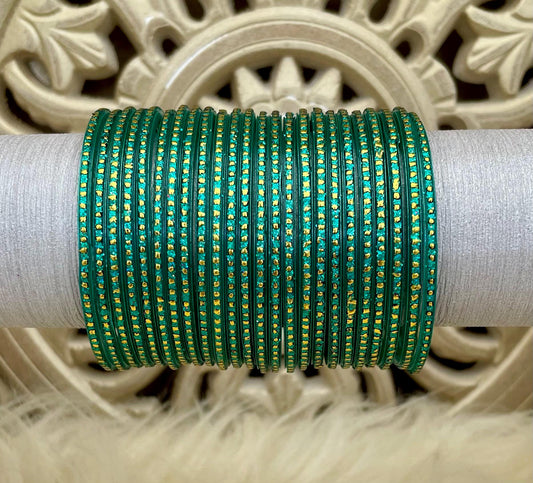 Glass Bangles- Peacock Green Teal Colour Pack of 12 Glitter