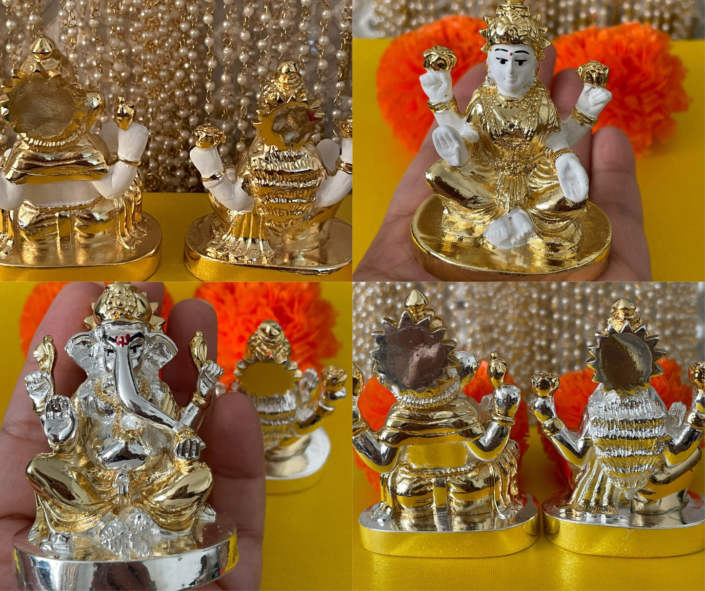 White and Gold Lakshmi and Ganesh Figurines Murtis Diwali Pooja House-Warming Gifts New Home